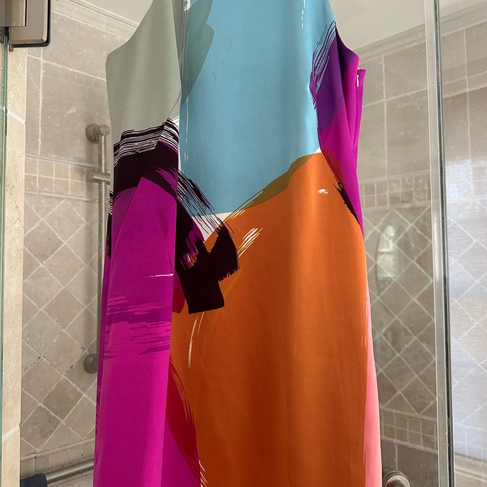 Ann Taylor Asymmetrical Dress in Pink, Orange, and Blue